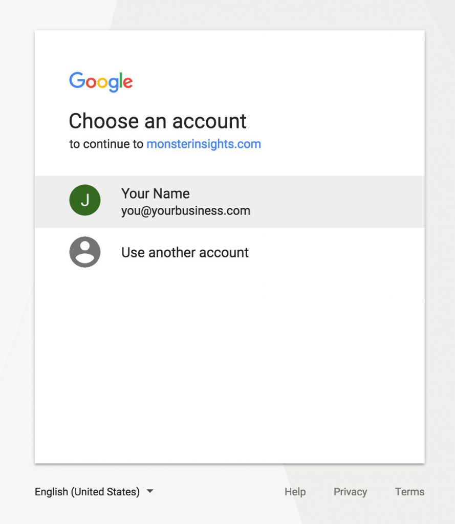 select the correct google account monsterinsights